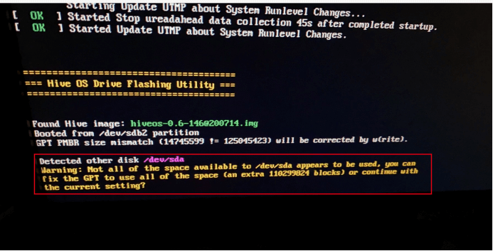 Hive OS 控制台报【detected other disk /dev/sda】错误-我爱收益